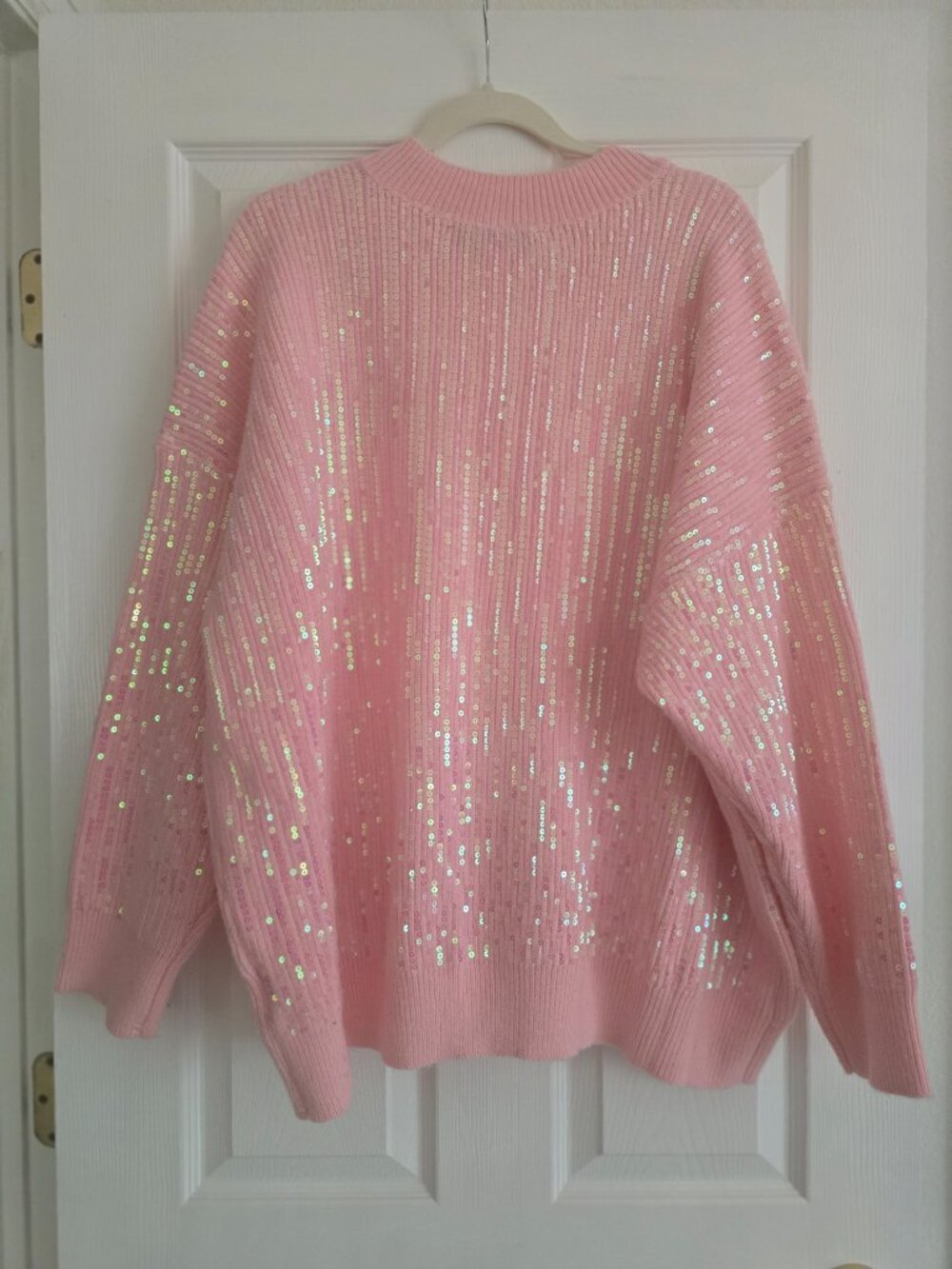 Anthropologie Cotton Candy Pink Sequin Sweater Gorgeous 2x - Picture 3 of 3